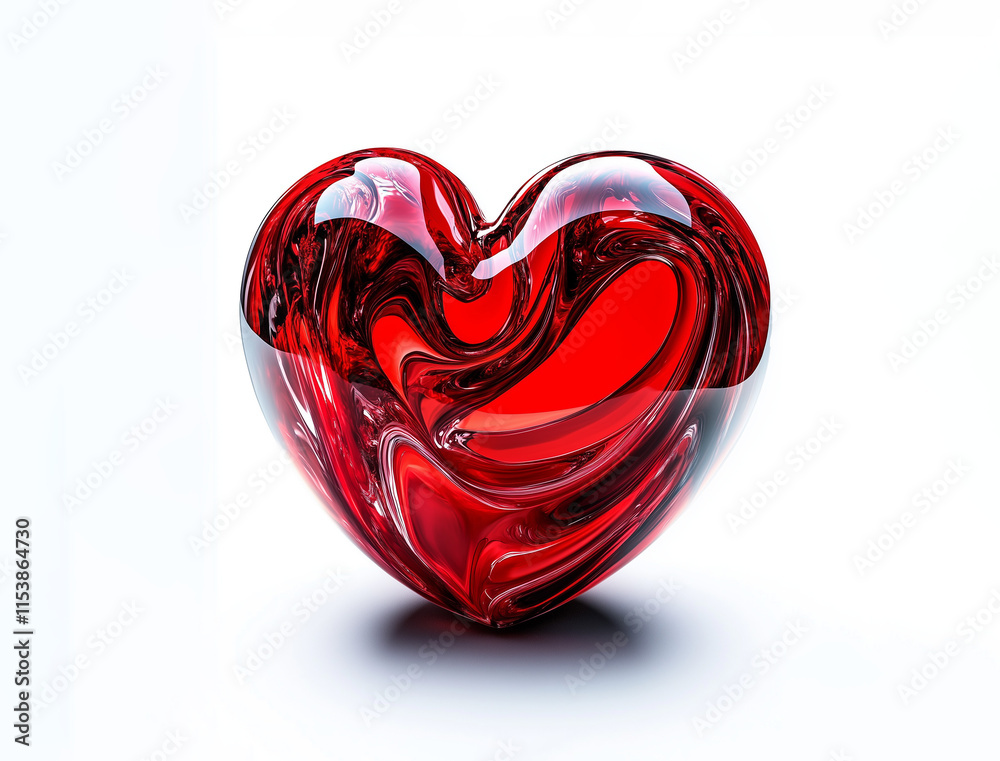 red heart shaped glass, marble isolated on white red heart shaped glass, marble isolated on white
