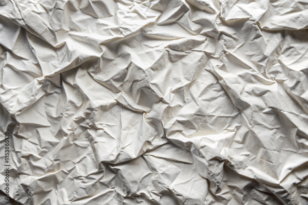 Fototapeta premium crumpled White paper texture background, showcasing a wrinkled and uneven surface for a unique visual effect, Textured background of crumpled white paper