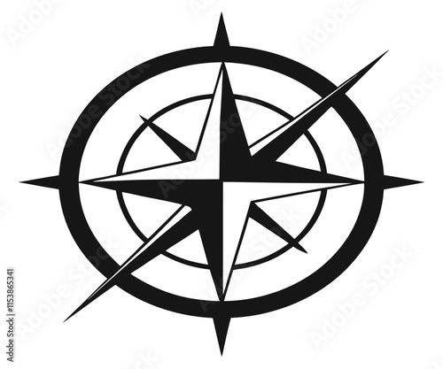 Black Compass Silhouette, Navigation Icon Vector