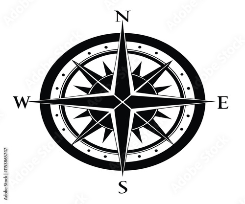 Black Compass Silhouette Cardinal Directions Graphic