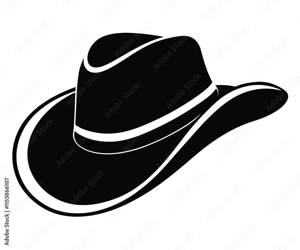 Silhouette Cowboy Hat, Tilted Slightly, Black Silhouette Cowboy Hat, Tilted Slightly, Black