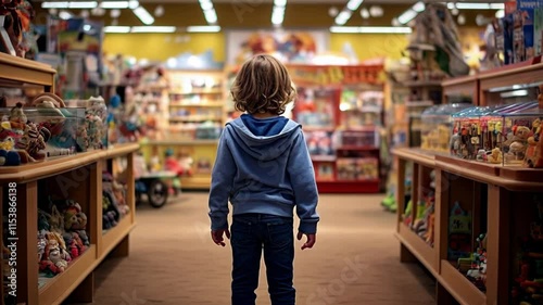 happy child in a toy store. gifts for children	