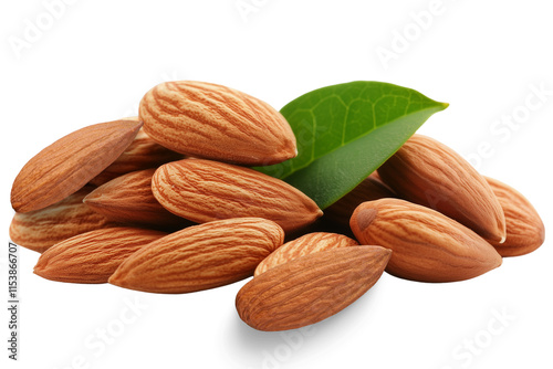Pile of almond nuts isolated on transparent background