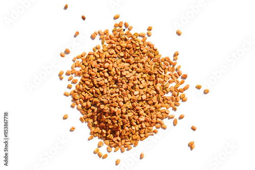 Bild auf Leinwand Fenugreek seeds pile isolated on transparent background, PNG, top view
