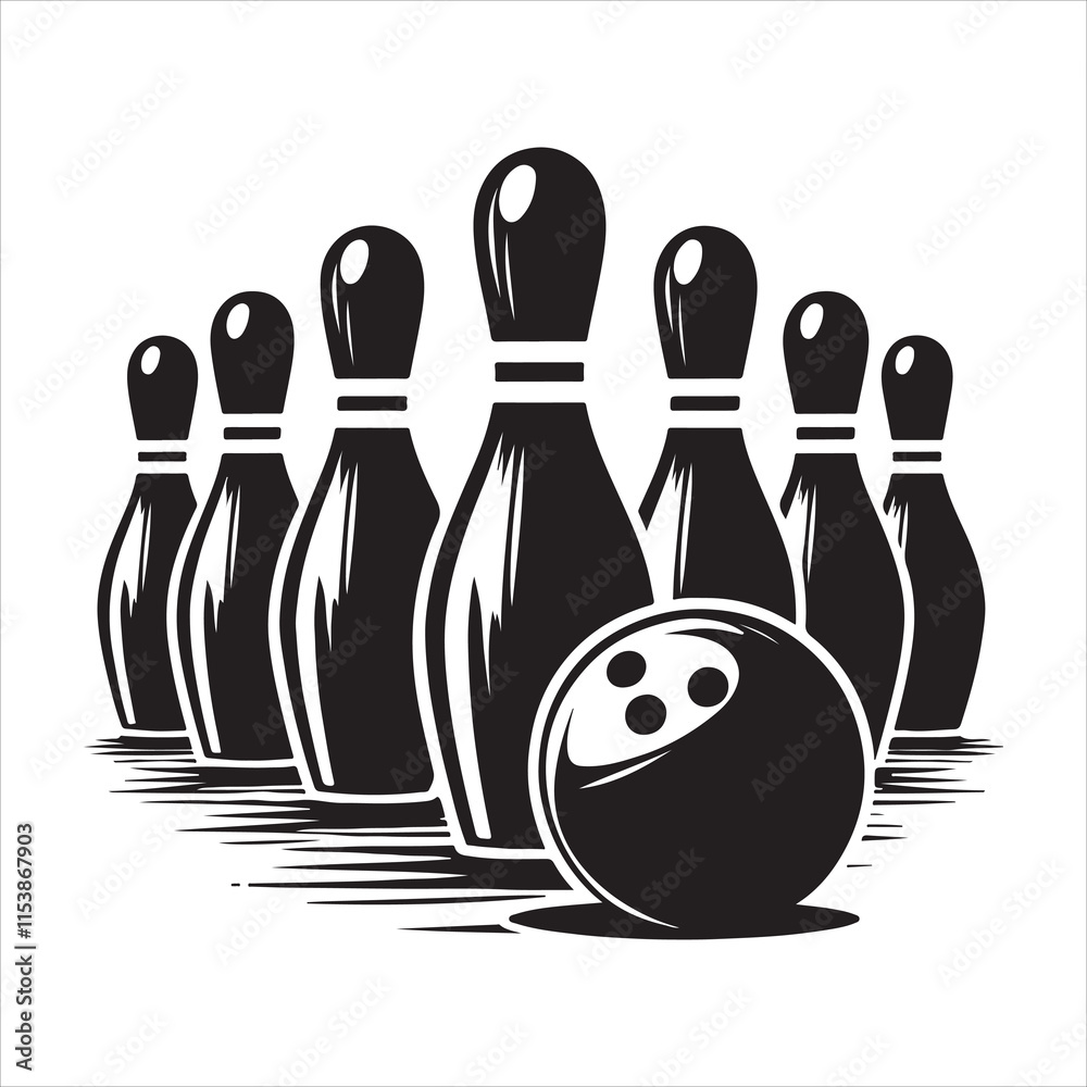Bowling pins and ball silhouette vector. Bowling pins icon vector silhouette illustration Bowling pins and ball silhouette vector. Bowling pins icon vector silhouette illustration