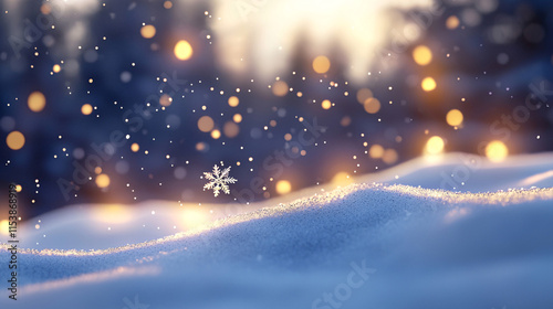 Beautiful landscape with snow covered fir trees and snowdrifts.Merry Christmas and happy New Year greeting background with copy-space.Winter fairytale.
