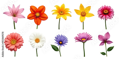 Vibrant Collection of Flowers - Artistic Arrangement on Crisp White Background for Creative Projects the product image shot (transparent) , print, banner