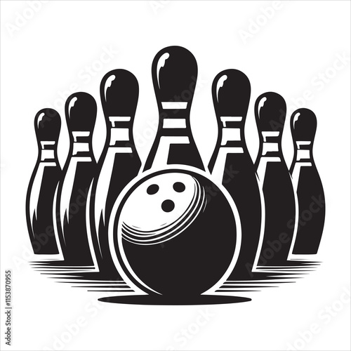 Bowling pins and ball silhouette vector. Bowling pins icon vector silhouette illustration