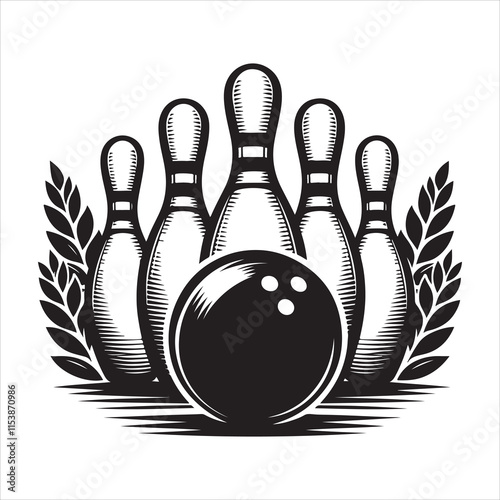 Bowling pins and ball silhouette vector. Bowling pins icon vector silhouette illustration