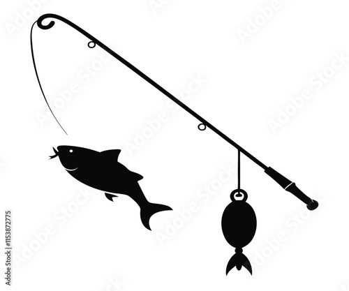 Black Silhouette Fishing Rod Hook Icon