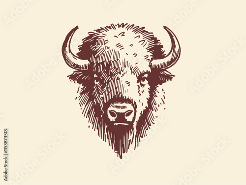 American Bison Hand Drawn Illustration Sketch Vector Isolated