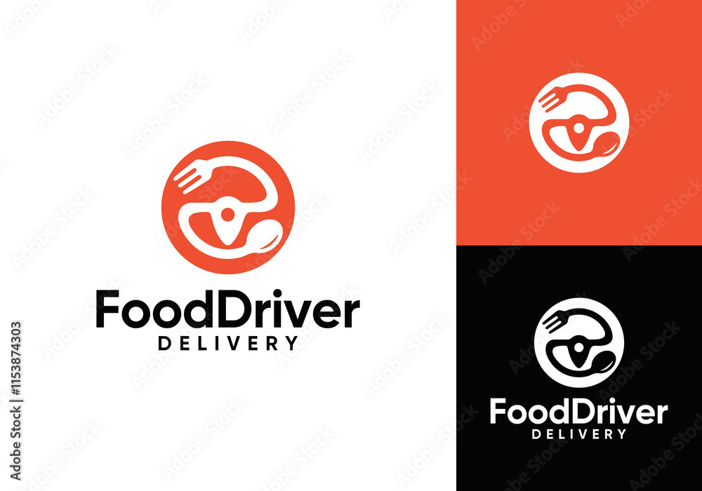fork spoon with steering wheel car logo. food delivery restaurant pin location transportation symbol vector design concept fork spoon with steering wheel car logo. food delivery restaurant pin location transportation symbol vector design concept