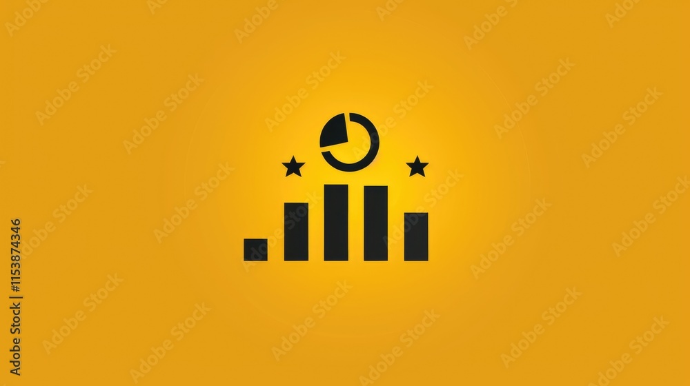 A graphic representation of data analysis with bars, a pie chart, and stars on a yellow background. A graphic representation of data analysis with bars, a pie chart, and stars on a yellow background.