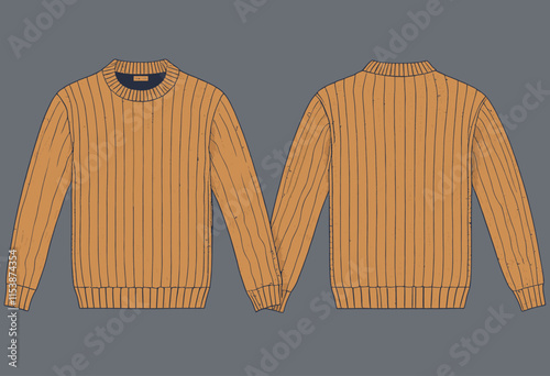 Stylish Cable Knit Sweater Technical Illustration: Front and Back Views for Fashion Designers
 photo