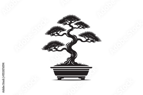 simple black an white bonsai tree vector silhouette isolated on a white background