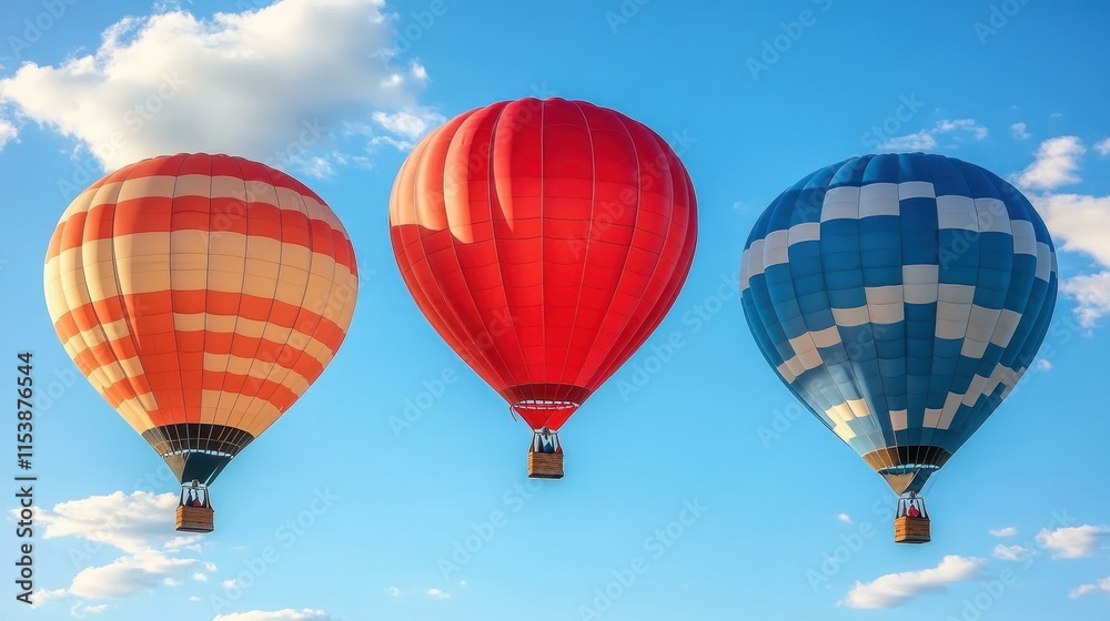 Naklejka premium Kubernetes backup heic Martech saas Mlops Esg fintech Thumbnail Telegram channel 1440 Daily Digest Second state Wefunder Colorful striped hot air balloons floating in blue sky with white clouds, trav