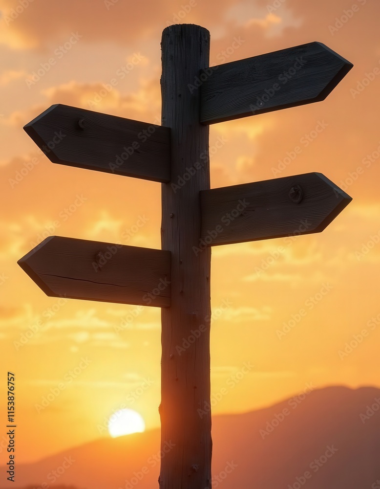 Sunset Directional Signpost: Four Blank Arrows