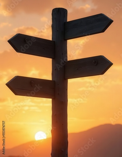 Obraz na płótnie Sunset Directional Signpost: Four Blank Arrows w salonie
