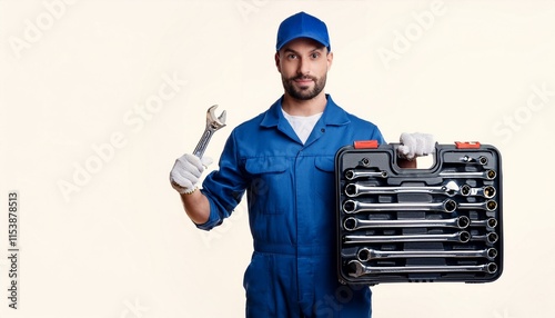 Mechanic with Wrench and Tool Kit 
