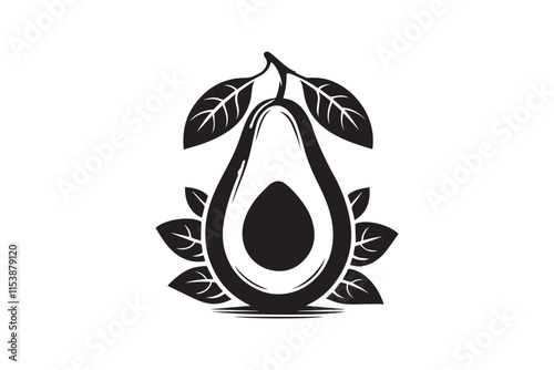 simple black an white Avocado vector silhouette isolated on a white background