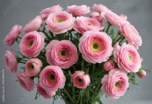 Delicate pink ranunculus flowers arranged in a loose bouquet, pink, wedding decor