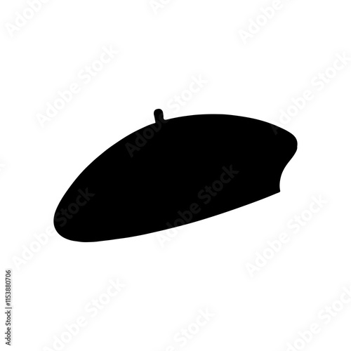 Black french beret hat silhouette vector illustration design on black background.