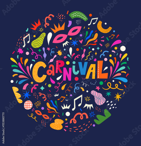 Carnival party. Design for holiday celebration, Brazil Carnival or party