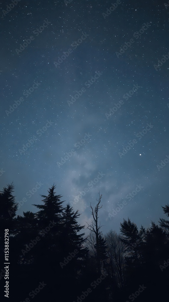 Fototapeta premium Silhouetted trees against a stormy, starless night sky, black, silhouette