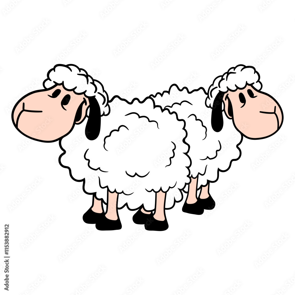 Obraz premium Two Sheep Friends Team Crew Sweet Little 2 Baby Design Lover Art Vector Illustration Card T-Shirt Poster Sticker Graphic Print Decorative Drawing Isolated Logo Decoration Symbol Creative Cool Style 