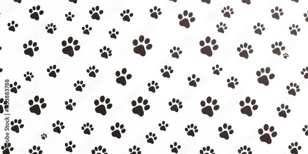 White background, playful dog paw print pattern, various sizes and angles, repeat pattern,seamless, vector White background, playful dog paw print pattern, various sizes and angles, repeat pattern,seamless, vector