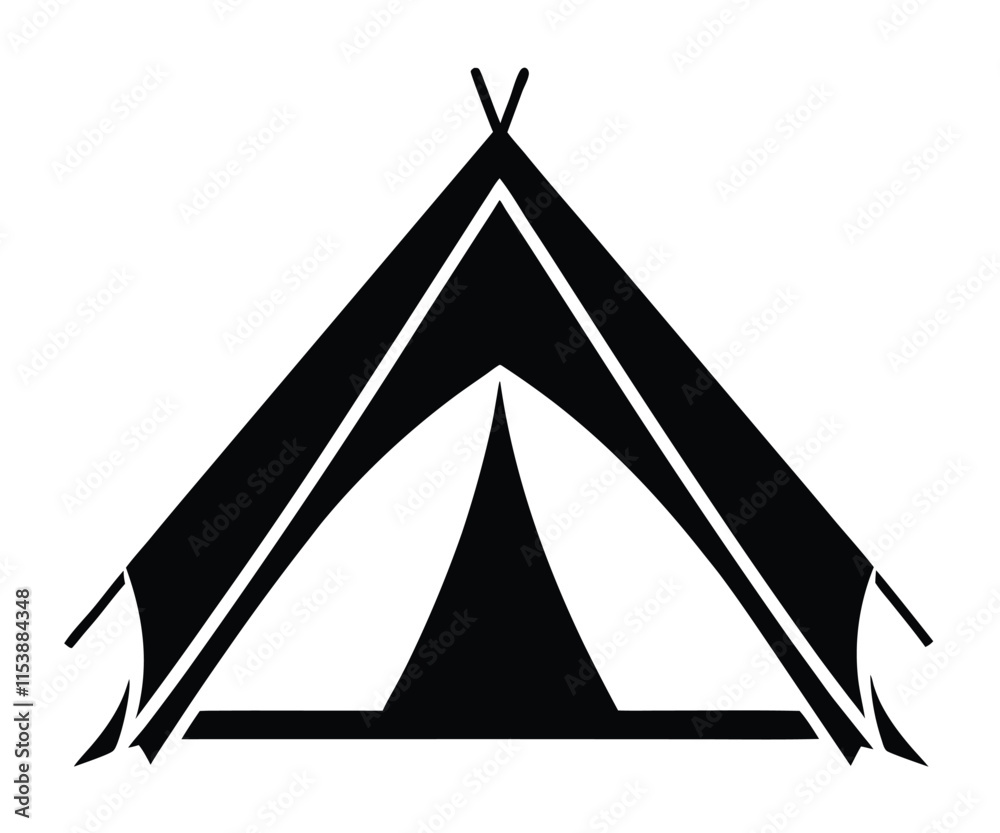 Camping Tent Silhouette, Night, Icon, Graphic, Vector Camping Tent Silhouette, Night, Icon, Graphic, Vector