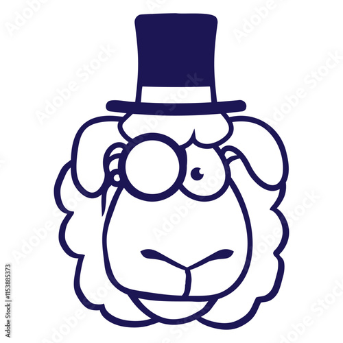 Sheep Mr. Gentleman Top Hat Monocle Glasses Sir Design Lover Art Vector Illustration Card T-Shirt Poster Sticker Graphic Print Decorative Drawing Isolated Logo Decoration Symbol Creative Cool Style
