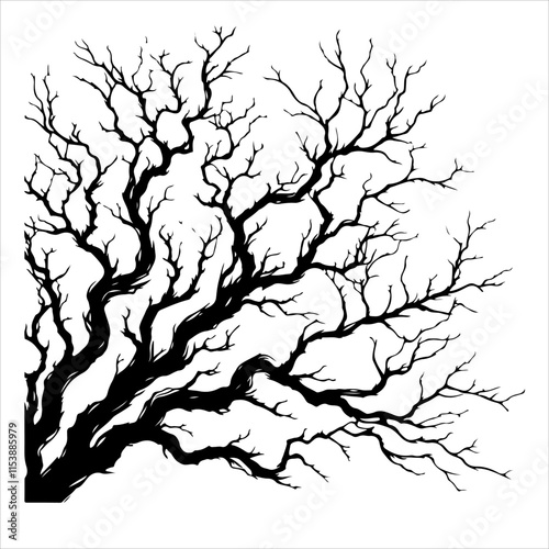 Branches silhouette dead tree silhouette vector. Scary dead tree silhouette illustration