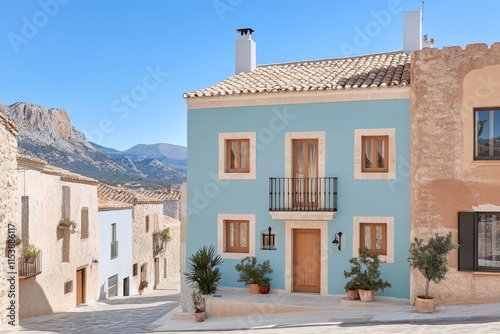 Casas gallegas con techos cubiertos en un pintoresco pueblo de Galicia photo