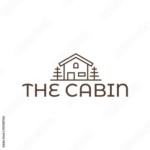 Wooden cabin and pine forest logo design isolated white background