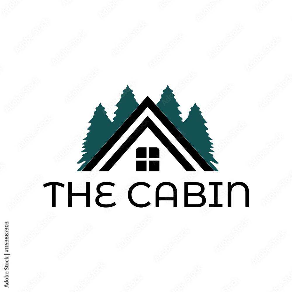 Wooden cabin and pine forest logo design isolated white background Wooden cabin and pine forest logo design isolated white background