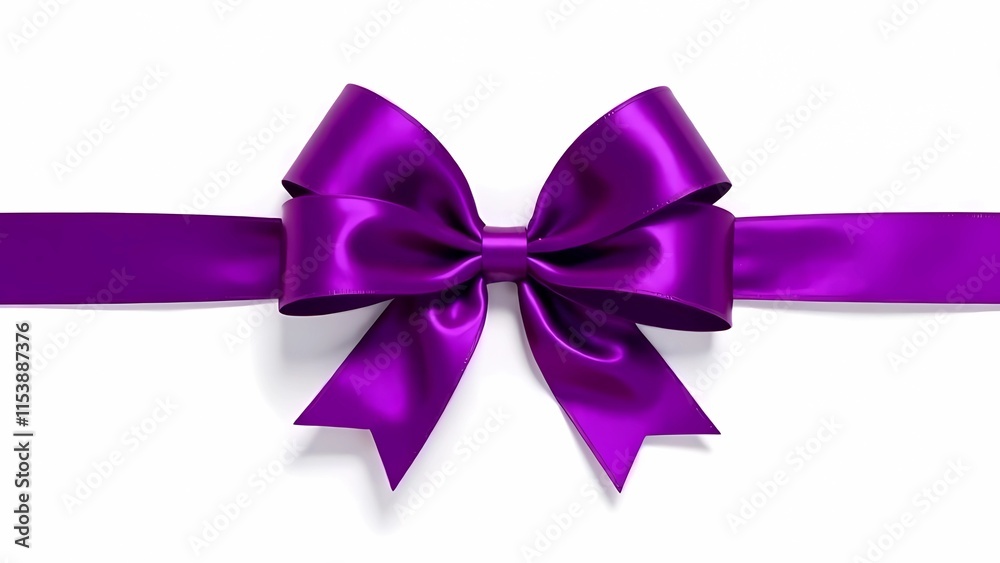 A purple ribbon bow set against a white background A purple ribbon bow set against a white background