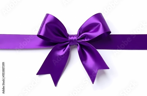 A purple ribbon bow set against a white background