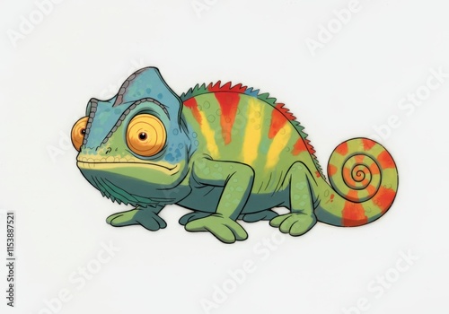 Colorful cartoon chameleon with vibrant patterns and expressive eyes