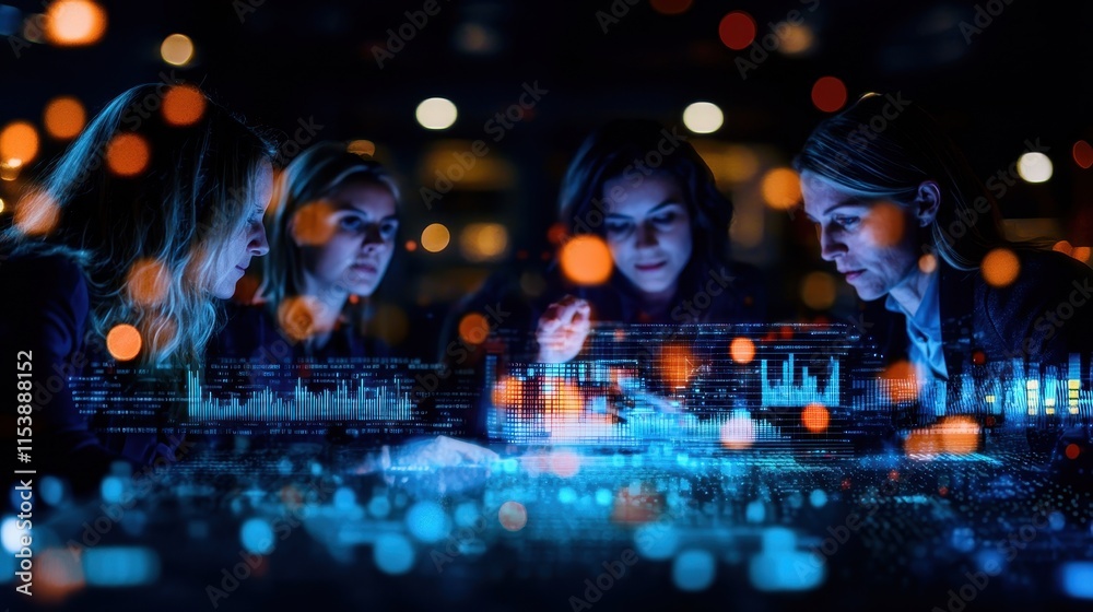 Fototapeta premium Group of Professionals Analyzing Data on Digital Tablet in Modern Office Environment
