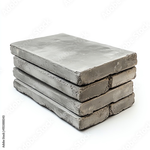 A stack of four rectangular concrete slabs, showcasing a smooth surface and rough edges, ideal for construction and landscaping projects.