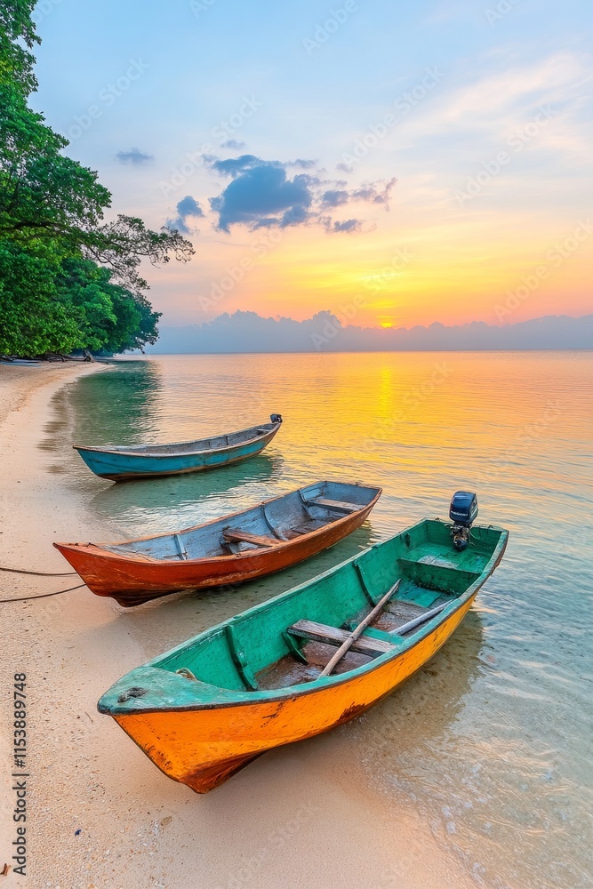 Casas de pescadores iluminadas por la luz del atardecer en una hermosa playa Casas de pescadores iluminadas por la luz del atardecer en una hermosa playa