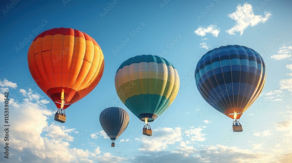 Fototapeta premium Colorful hot air balloons Bright balloons soaring above landscape