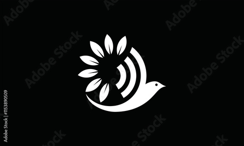 vector illustration of a graceful bird silhouette with wings forming a flower-like pattern