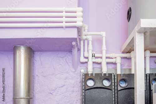 Gas boiler room in house. H...