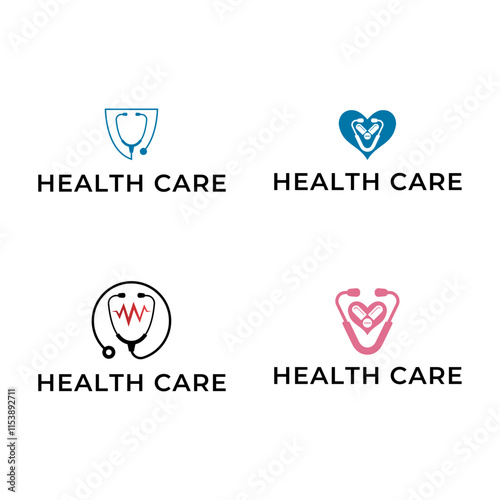 Set of Logo for health care stethoscope . Medical health care logo design.