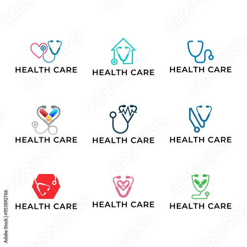 Set of Logo for health care stethoscope . Medical health care logo design.