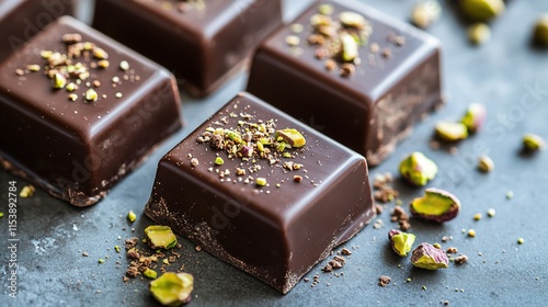Decadent chocolate squares topped with crushed pistachios create