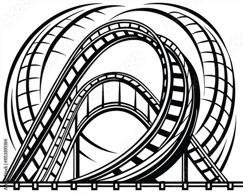 Roller Coaster Track Silhouette Art.High-Speed Roller Coaster Ride Clipart