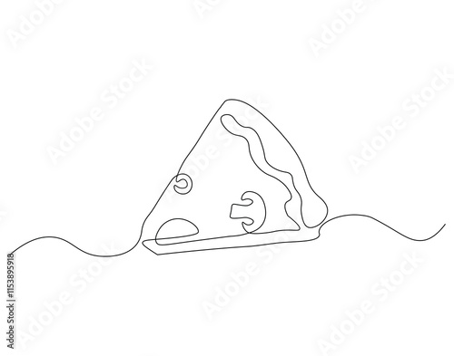 Continuous one line drawing of pizza slice. One line drawing illustration of italian pizza. Fast food, junk food concept single line. Editable outline